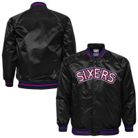 Детская рубашка Philadelphia 76ers Mitchell & Ness Black Lightweight Satin Raglan Jacket