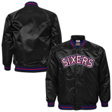 Детская рубашка Philadelphia 76ers Mitchell & Ness Black Lightweight Satin Raglan Jacket