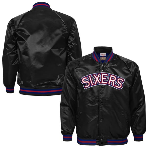 Детская рубашка Philadelphia 76ers Mitchell & Ness Black Lightweight Satin Raglan Jacket