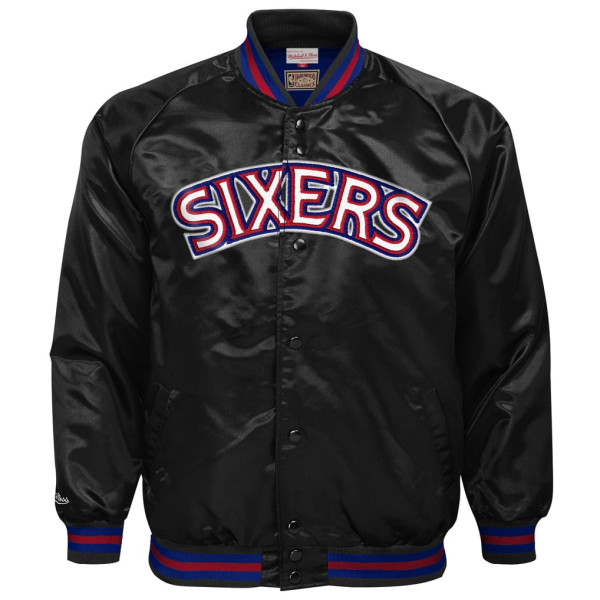 Детская рубашка Philadelphia 76ers Mitchell & Ness Black Lightweight Satin Raglan Jacket