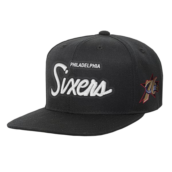 Детская бейсболка Philadelphia 76ers Mitchell & Ness Black Head Coach Flat Brim