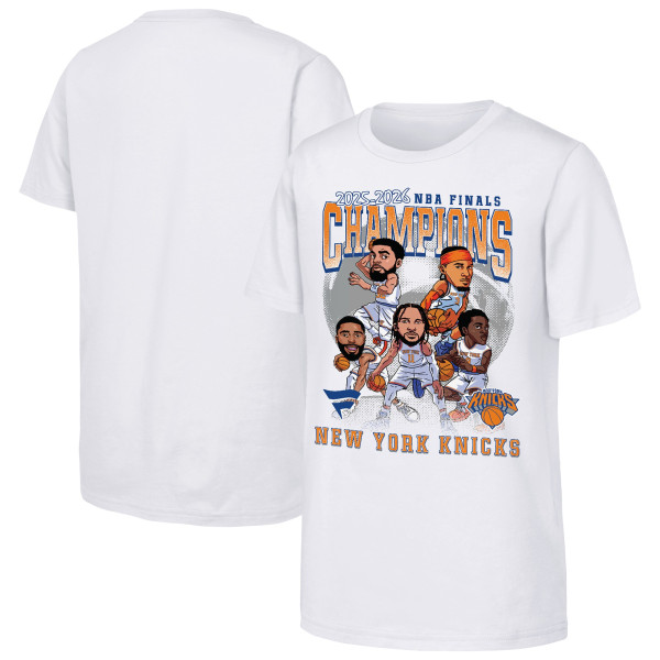Подростковая New York Knicks Fanatics White 2026 NBA Finals Champions Caricature T-Shirt