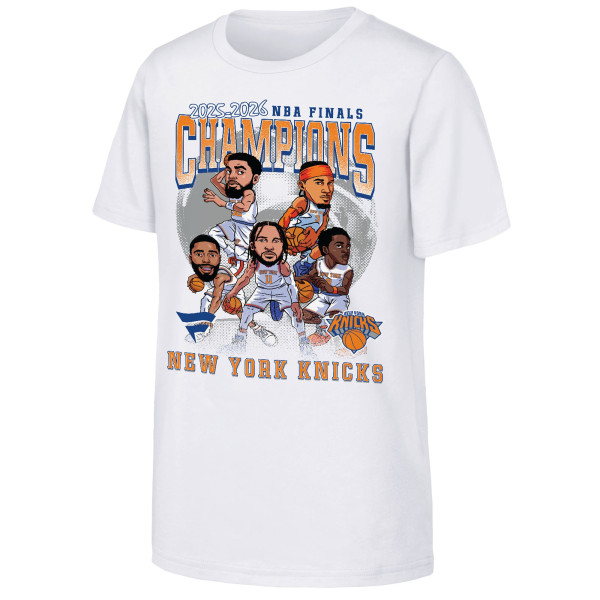 Подростковая New York Knicks Fanatics White 2026 NBA Finals Champions Caricature T-Shirt