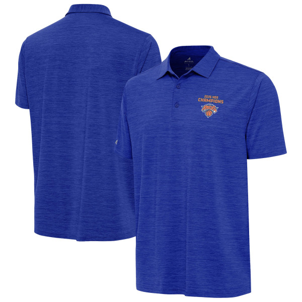 Поло New York Knicks Antigua Heather Blue 2026 NBA Finals Champions Layout