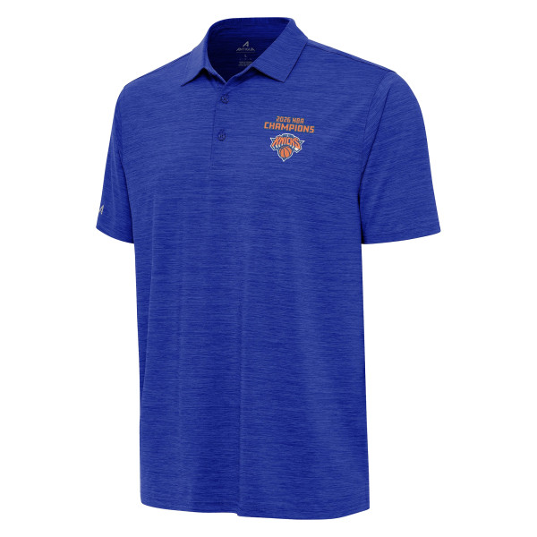 Поло New York Knicks Antigua Heather Blue 2026 NBA Finals Champions Layout