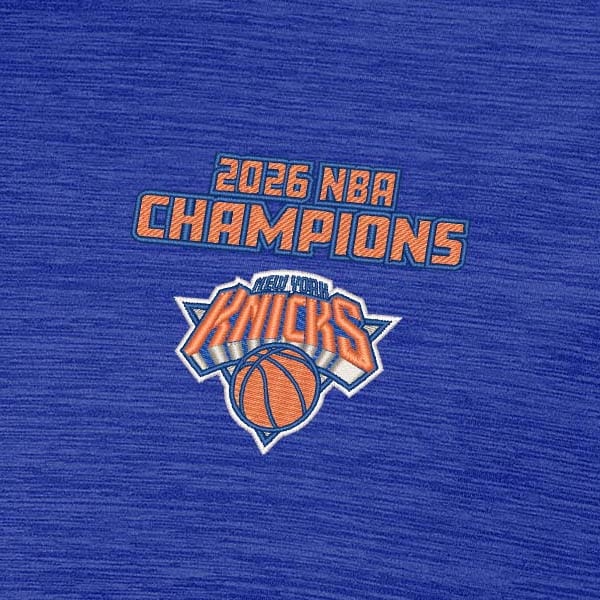 Поло New York Knicks Antigua Heather Blue 2026 NBA Finals Champions Layout