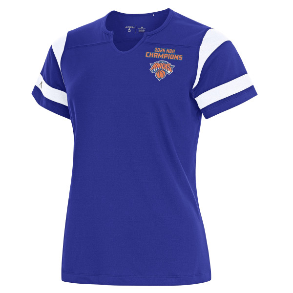 Женская New York Knicks Antigua Blue 2026 NBA Finals Champions Encounter Notch Neck Top