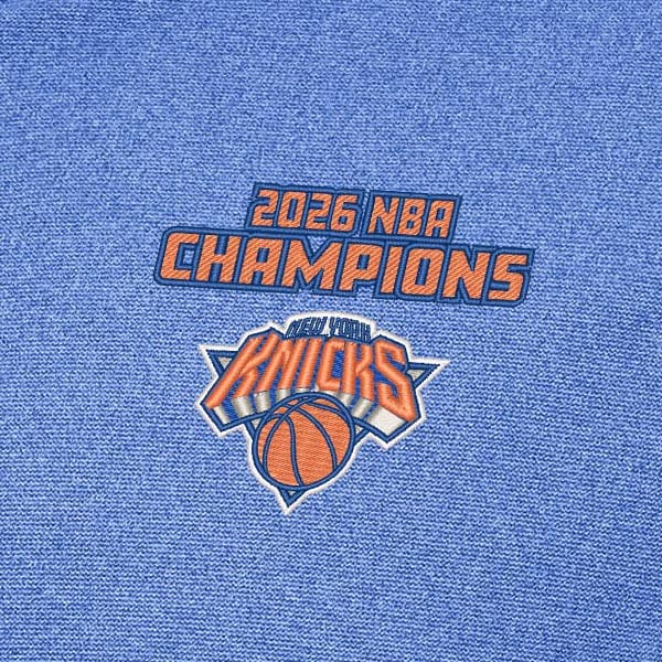 Толстовка New York Knicks Antigua Heather Blue 2026 NBA Finals Champions Cloud