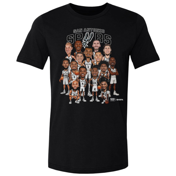 Футболка San Antonio Spurs 500 Level Black 2026 NBA Playoffs Roster Caricature