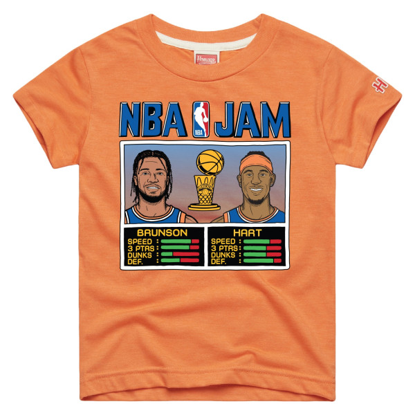 Детская New York Knicks Jalen Brunson & Josh Hart Homage Orange NBA Jam Tri-Blend T-Shirt
