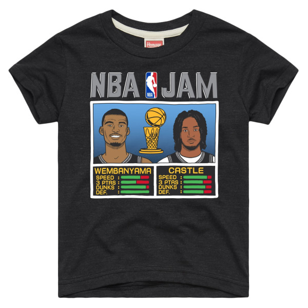 Подростковая San Antonio Spurs Victor Wembanyama & Stephon Castle Homage Charcoal NBA Jam Tri-Blend T-Shirt