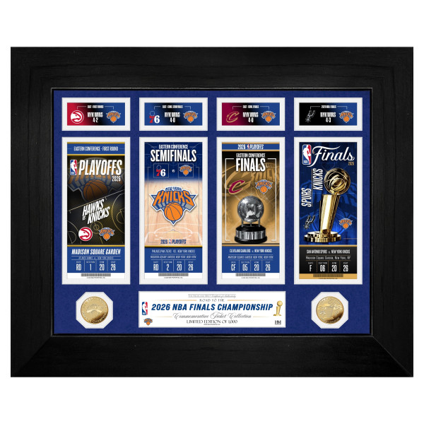Монета New York Knicks Highland Mint 2026 NBA Finals Champions 18 x 22 Deluxe Gold & Ticket Collection