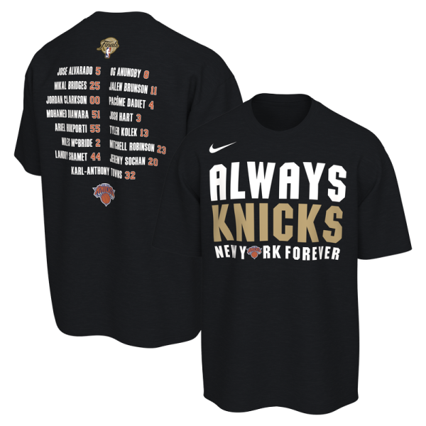 Футболка New York Knicks Nike Black 2026 NBA Finals Champions Roster Club