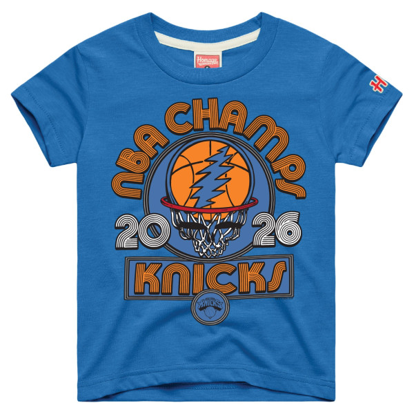 Подростковая New York Knicks x The Grateful Dead Homage Blue 2026 NBA Finals Champions Tri-Blend T-Shirt
