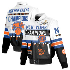 Куртка New York Knicks JH Design White 2026 NBA Finals Champions Leather Full-Snap