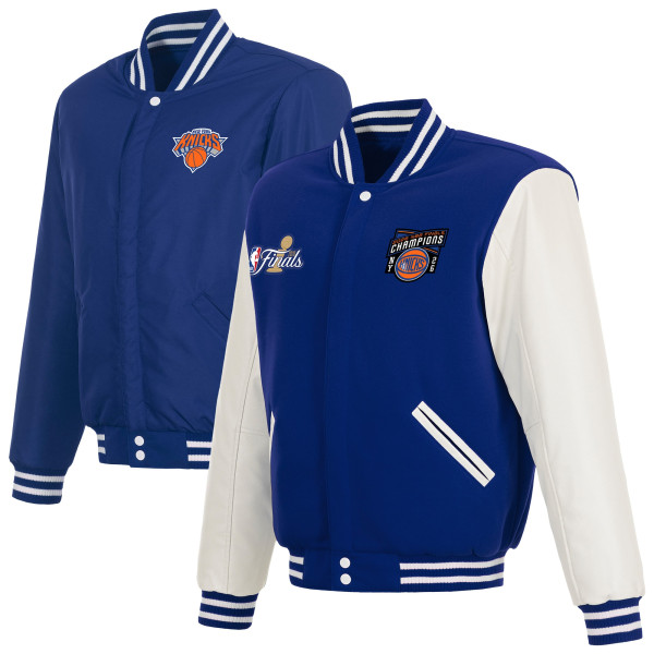 Куртка New York Knicks JH Design Blue/White 2026 NBA Finals Champions Reversible Full-Snap Varsity