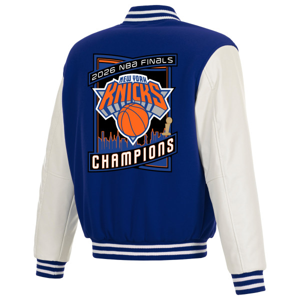 Куртка New York Knicks JH Design Blue/White 2026 NBA Finals Champions Reversible Full-Snap Varsity