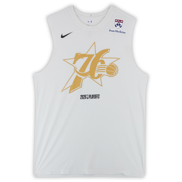 Philadelphia 76ers Fanatics Authentic Team-Issued White Nike Sleeveless Shirt from the 2026 NBA Playoffs