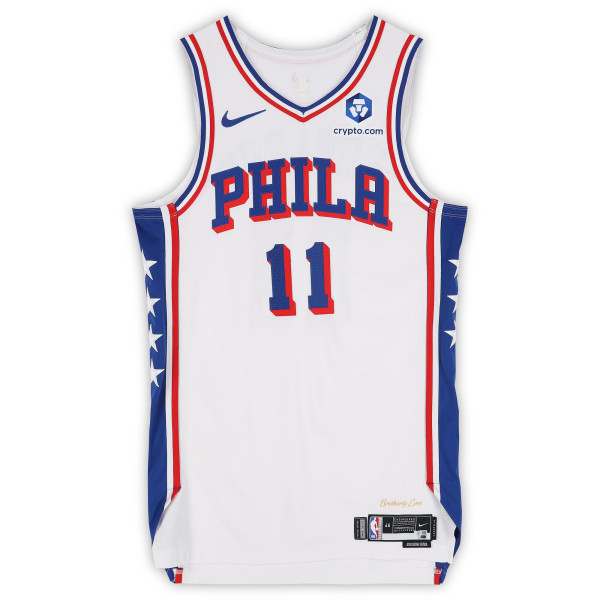 Игровая джерси Justin Edwards Philadelphia 76ers Fanatics Authentic #11 White Nike vs. Boston Celtics on April 21, 2026 - Size 46+4