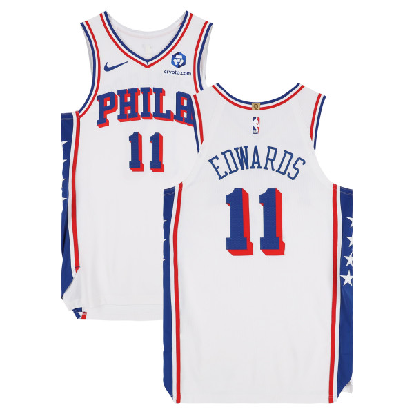 Игровая джерси Justin Edwards Philadelphia 76ers Fanatics Authentic #11 White Nike vs. Boston Celtics on April 30, 2026 - Size 46+4