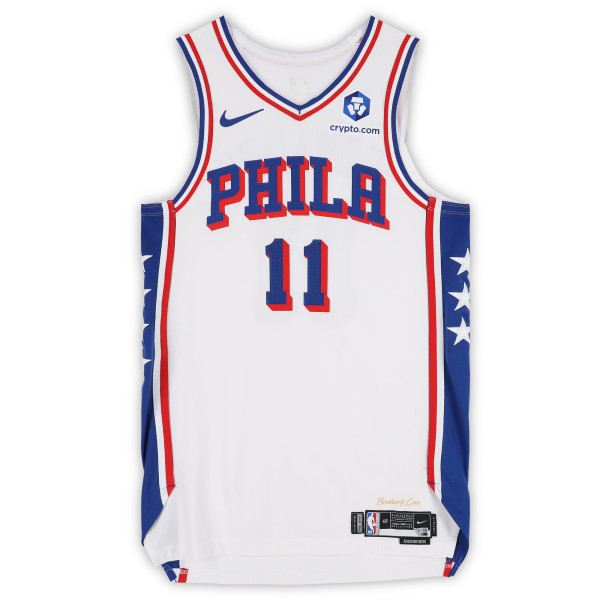 Игровая джерси Justin Edwards Philadelphia 76ers Fanatics Authentic #11 White Nike vs. Boston Celtics on April 30, 2026 - Size 46+4