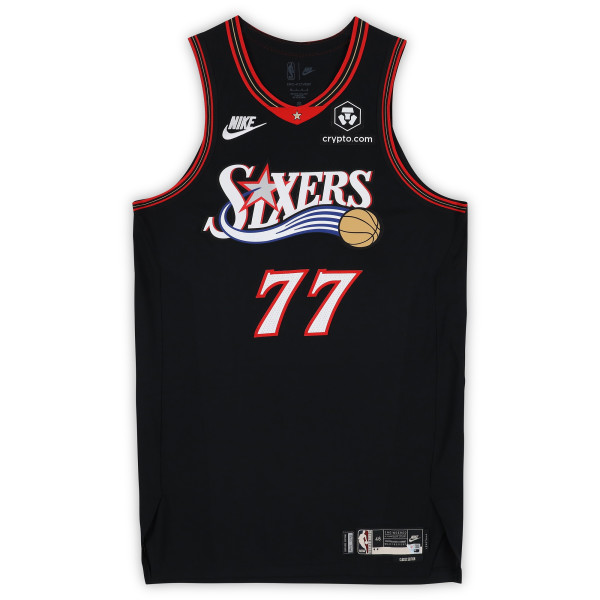 Игровая джерси VJ Edgecombe Philadelphia 76ers Fanatics Authentic #77 Black Hardwood Classic vs. Milwaukee Bucks on April 12, 2026 - Size 46+4