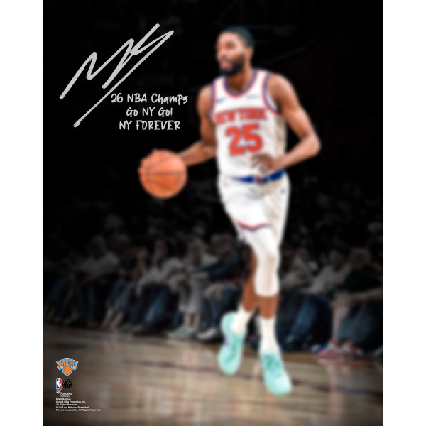 Фото с автографом One of One: Mikal Bridges New York Knicks 16 x 20 2026 NBA Finals Celebration with Multiple Inscriptions