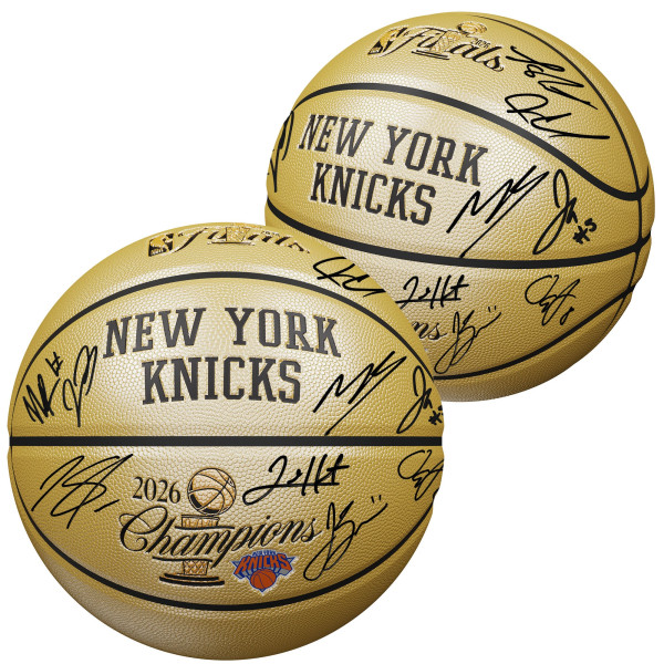 Мяч с автографом New York Knicks Fanatics Authentic 2026 NBA Finals Champions Wilson Champions Logo Gold with at least 7 Signatures - Limited Edition of 500