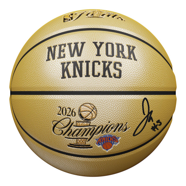 Мяч с автографом Jose Alvarado New York Knicks Fanatics Authentic 2026 NBA Finals Champions Wilson Champions Logo Gold