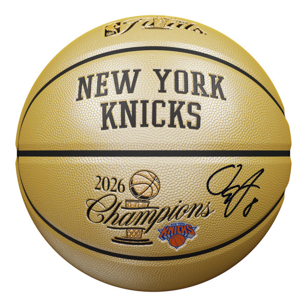 Мяч с автографом OG Anunoby New York Knicks Fanatics Authentic 2026 NBA Finals Champions Wilson Champions Logo Gold