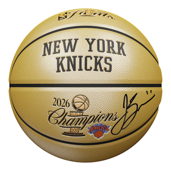 Мяч с автографом Jalen Brunson New York Knicks Fanatics Authentic 2026 NBA Finals Champions Wilson Champions Logo Gold