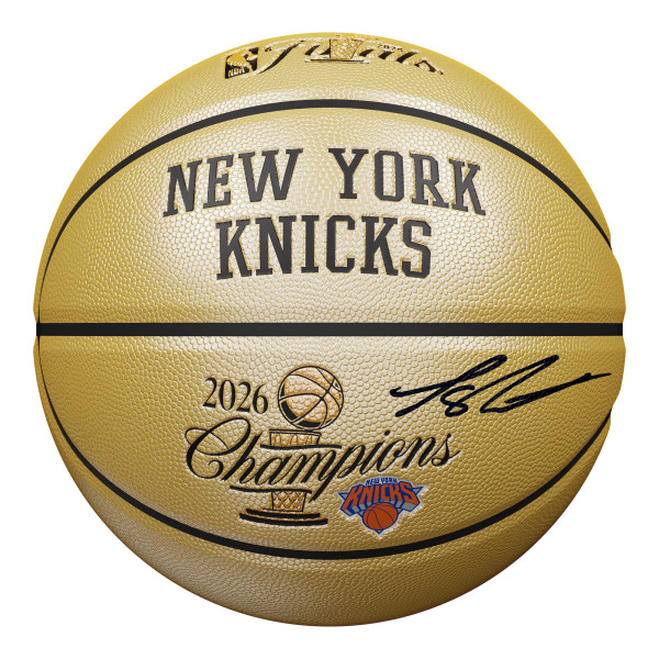 Мяч с автографом Landry Shamet New York Knicks Fanatics Authentic 2026 NBA Finals Champions Wilson Champions Logo Gold