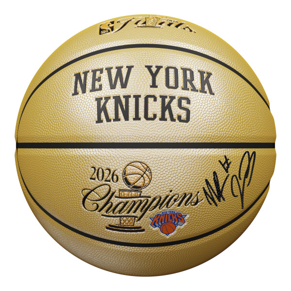 Мяч с автографом Mitchell Robinson New York Knicks Fanatics Authentic 2026 NBA Finals Champions Wilson Champions Logo Gold