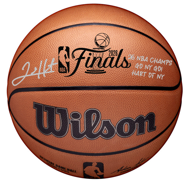 Мяч с автографом One of One: Josh Hart New York Knicks Wilson 2026 NBA Finals Official Game Logo with Multiple Inscriptions