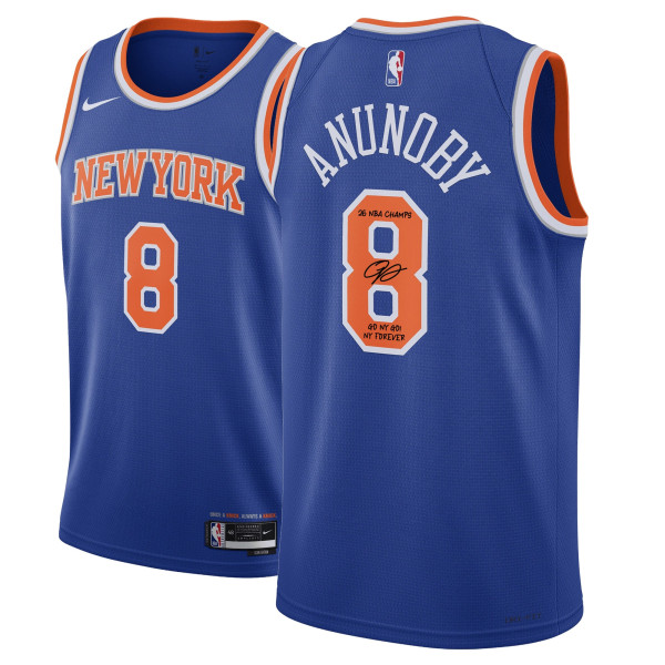 Джерси с автографом One of One: OG Anunoby New York Knicks Nike Icon Swingman with Multiple Inscriptions
