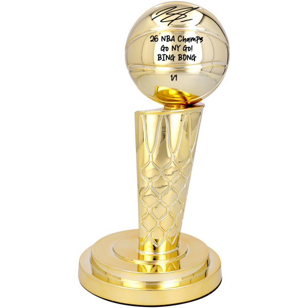 One of One: Karl-Anthony Towns New York Knicks Autographed 2026 NBA Finals Larry O'Brien Replica Trophy with Multiple Inscriptions