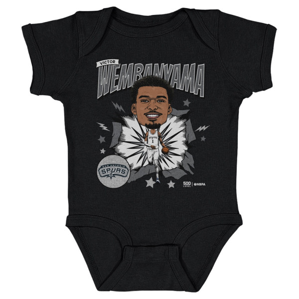 Детская San Antonio Spurs Victor Wembanyama 500 Level Black Retro Caricature Bodysuit