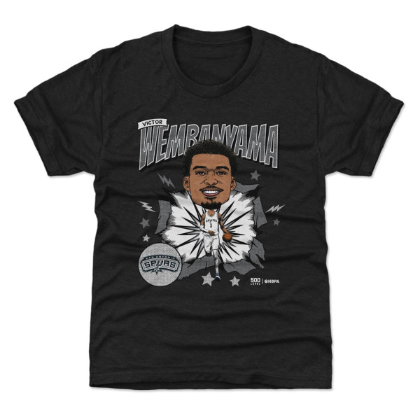 Подростковая San Antonio Spurs Victor Wembanyama 500 Level Heather Black Retro Caricature T-Shirt