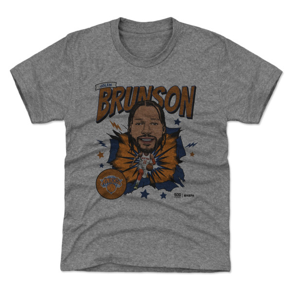 Подростковая New York Knicks Jalen Brunson 500 Level Heather Gray Retro Caricature T-Shirt