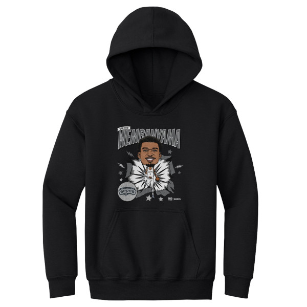 Подростковая San Antonio Spurs Victor Wembanyama 500 Level Black Retro Caricature Hoodie