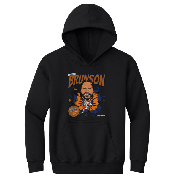 Подростковая New York Knicks Jalen Brunson 500 Level Black Retro Caricature Hoodie