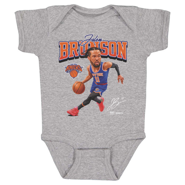Детская New York Knicks Jalen Brunson 500 Level Heather Gray Caricature Bodysuit