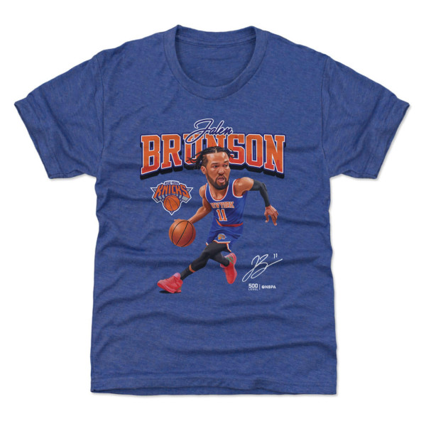 Подростковая New York Knicks Jalen Brunson 500 Level Heather Blue Caricature T-Shirt