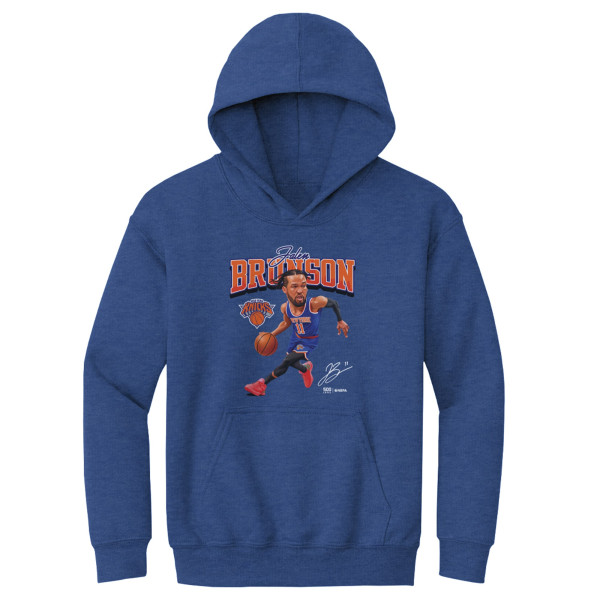 Подростковая New York Knicks Jalen Brunson 500 Level Heather Blue Caricature Hoodie