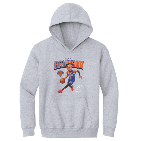 Подростковая New York Knicks Jalen Brunson 500 Level Gray Caricature Hoodie