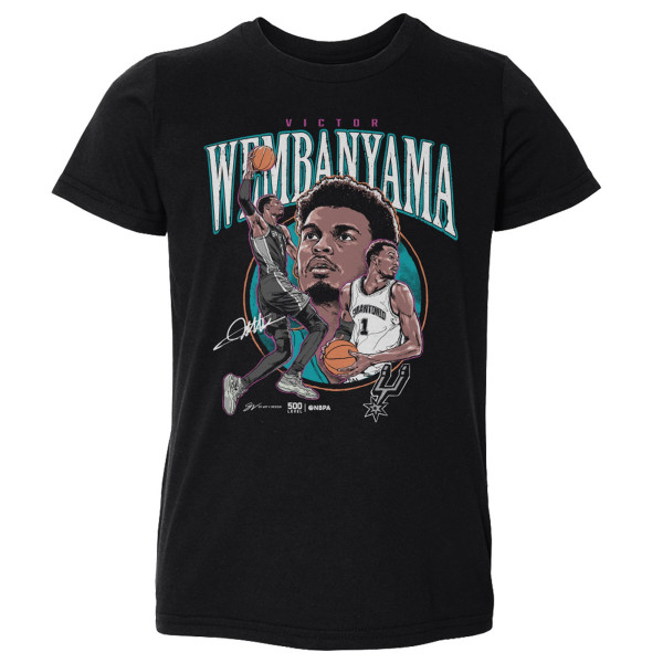 Детская San Antonio Spurs Victor Wembanyama 500 Level Black Trio Caricature T-Shirt