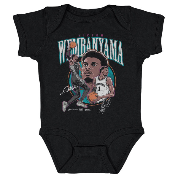 Детская San Antonio Spurs Victor Wembanyama 500 Level Black Trio Caricature Bodysuit