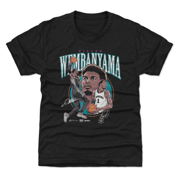 Подростковая San Antonio Spurs Victor Wembanyama 500 Level Heather Black Trio Caricature T-Shirt