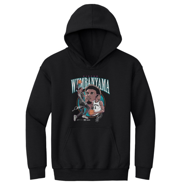Подростковая San Antonio Spurs Victor Wembanyama 500 Level Black Trio Caricature Hoodie