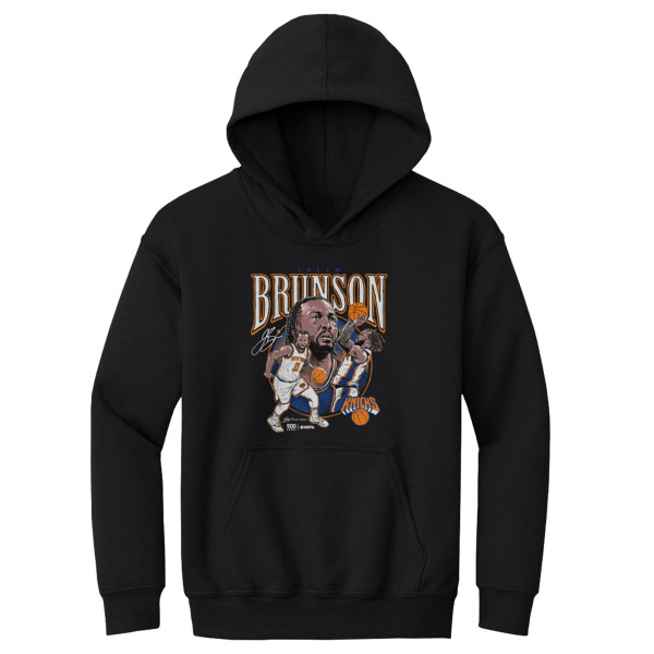 Подростковая New York Knicks Jalen Brunson 500 Level Black Trio Caricature Hoodie
